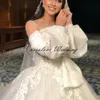 صور حقيقية العربية ASO EBI فستان الزفاف طويل الأكمام شير الرقبة الكرة ثوب ثوب الزفاف الدانتيل القوس كبير vestidos دي novia حزب أثواب