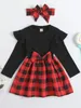 Toddler Girls Buffalo Plaid Panel Bow Front Ruffle Trim Dress Bandeau SHE