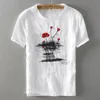 2021 Summer new men's linen t-shirt classic round neck loose casual white t shirt men short sleeve embroidery tshirt mens camisa