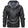 Veste d'hiver en cuir épais pour hommes, capuche de moto, manteau d'extérieur, polaire chaude, vestes en cuir décontractées, coupe-vent de bombardier masculin LJ201029