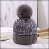 Beanie/Skl Caps Hats & Hats, Scarves Gloves Fashion Accessories Cntang Hat For Women Winter Warm Beanies Down Style Faux Rabbit Fur Pompom R