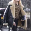 2020 فو Shearling جلد الغنم معطف المرأة جلد سميك من جلد الغزال سترة النساء الخريف الشتاء الحملان الصوف قصيرة دراجة نارية معاطف