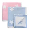 2 couches réversibles super doux coton tricoté bébé couverture bleu rose étoiles motif crochet nouveau-né swaddle bébé berceau couette LJ201014