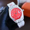 15 Styles Luxury Watches 41mm Datejust Iced Out Full Diamond ETA2824 Automatic Mens Watch Coral Red Dial 904L Steel Bracelet Diamonds Buckle Gents Wristwatches