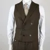 2021 Bristish Green Chaur Kamizelki z podwójną piersi brązową wełnianą jodełkę Tweed Groomsmen Vest Mens Suit PROM WEDNICZA SUKIENKA 2636402