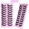 Newest Thick Curly Crisscross Mink False Eyelashes Extensions Soft & Vivid Handmade Reusable 10 Pairs 3D Fake Lashes Eyes Makeup Accessory Pink Eyelash Tray