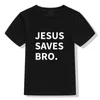 Jesus Saves Bro Baby Peuter Kids T-shirt Letter Print Tee Unisex Jongens Meisjes Grappige Religieuze Kinderen Zomer Spelen Shirt Outfits G1224