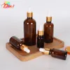 Gouden dop Amber glazen druppelflesje voor huidverzorging Aromatherapie Vloeibaar serum/essentie Basismassageolie Pipetnavulling