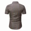 남성 캐주얼 셔츠 남성용 수직 줄무늬 패션 스플 라이스 짧은 소매 셔츠 옷깃 버튼 다운 드레스 비즈니스 chemise