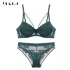 Nouveau bandage vert dentelle soutien-gorge ensemble femmes lingerie broderie épaisse push up brassière sous-vêtements en coton ensemble soutiens-gorge sexy rassembler LJ200814