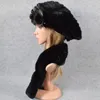 ビーニー/スカルキャップの女性2個セット冬のニットの本物のレックスの毛帽の帽子スカーフレディキャップスカーフリングショールハット1