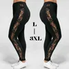 3XL XXL de talla grande de encaje de cintura alta Fitness Leggings mujeres Holllow Out pantalones de Yoga gimnasio entrenamiento pantalones deportivos H1221