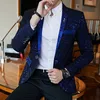 Luxus Party Prom Blazer Shinny Garn Wein Rot Blau Schwarz Kontrast Kragen Kleid Abendessen Blazer Homme Slim Fit Anzug Mantel Jacke LJ201103