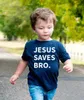 Jesus salva mano bebê criança crianças camiseta letra impressão tee unisex meninos meninas engraçado religioso crianças verão jogando roupas de jogo G1224