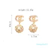 18K Gold Plated Double Letter Ear Stud Luxury Classic Brand Double Letters Earrings Women Pearl Pendant Hoop Crystal Rhinestone Wedding Part