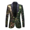 Costumes pour hommes Blazers Col de velours Paillettes Veste de costume Slim Golden Green Blazer Vêtements formels Hôte Bar DJ Discothèque Performance Cos