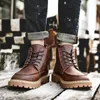 Vintage High Quality Mens Boots Round Toe Lace Up Men's Boots Casual British Pu Leather Mens Winter Snow1