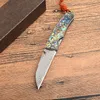 Offre spéciale 7.5 "couteau pliant de poche Damas lame en acier Damas coquille d'ormeau poignée EDC couteaux-cadeaux avec boîte de vente au détail