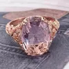 Bague de mariage en pierre CZ avec gros cristal en or rose pour femmes Design unique Bagues de fiançailles féminines Bijoux