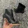 Seksi Lady Rahat Tasarımcı Moda Kadın Çizmeler Beyaz Deri Spike Yüksek Topuklu Point Toe Kısa Martin Patik Ayakkabı