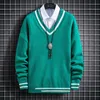 Suéteres para hombres 2021 Otoño Invierno Suéter de algodón Hombres Moda Grueso Cuello en V Jersey Mantener caliente Pull Homme Mens Christmas Jumper