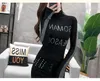 Europäische Mode Damen Rollkragen Langarm figurbetonte Tunika T-Shirts Strass gepatchte Buchstaben Muster Shirts SMLXLXXL3XL