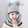 Pom Kids Winter Knitted Hats Scarf Baby Knit Hat Pompom Wool Outdoor Warm Soft Winter Beanie HHA1606