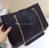 Clássico 32cm x grande couro de caviar genuíno v forma sacos acolchoados abas duplas ombro enorme corrente saco sacos de compras messenger253q