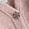 Zevity New Women v 넥 다채로운 다이아몬드 버튼 캐주얼 니트 스웨터 펨메 클리어 볼 아플리케 아아 아웃 카디건 탑 S601 210204