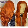 Oranje gemberkleur 13x6 voorste voorgeplukte Braziliaanse golvend menselijk haar gluueless 180 dichtheid remy kanten frontale pruiken6756506