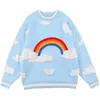 Camisolas masculinas lacible algodão pulôver homens mulheres bordados peludo nuvem arco-íris de malha suéter harajuku solto jumpers outwear