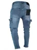 Novos jeans masculinos angustiados rasgados motociclista jeans modernos fino ajuste motocicleta motociclista jeans moda estilista lápis calças264d