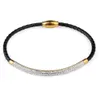Stainless Steel Leather Bracelet Rhinestone Setting Crystal Bangle Magnetic Clasp New Fashion Jewelry For Women Gift