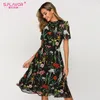 S.FLAVOUR Abito stampa a maniche corte per donna New Fashion Chiffon Slim A-line Dress Bohemian Primavera Estate Abiti longuette T200106