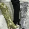 donne di alta qualità signore di lusso eleganti strass oro nel tubo stivali da donna tacchi alti lucidi scarpe da sposa con fiocco 201103
