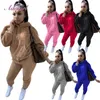 Femmes en peluche chaud moelleux survêtements automne maison deux pièces ensemble décontracté Teddy à manches longues survêtement à capuche Joggers pantalon costume en plein air