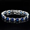 Victoria Luxury Jewelry Brand New 925 Sterling Silver Oval Cut Blue Sapphire Cz Diamond Ruby Populära kvinnor Bröllopsarmband för LO2955903