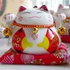 Maneki Neko Ceramic Lucky Cat Home Decor Porcelain Figurka Biznes Gift Fortune Cat Pieniądze Pudełko Fengshui Craft Optning Ornament T200710