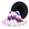 Tie Dye Fedora Chapeaux Femmes Hommes Fedoras Femme Homme Jazz Haut-de-Forme Femme Large Bord Casquette Mâle Feutre Chapeau Printemps Automne Hiver Mode Panama Casquettes En Gros 2022