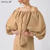 Mnealways18 lykta ärm elegant khaki blus kvinnor sexig fest av axel topp damer vit svart skjorta bomull bodycon blouse lj200810