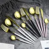 5 Kolory Ze Stali Nierdzewnej Mirror Złoty Knife Posiłek Łyżka Widelec Herbata Łyżka Flakre Proste Wykwintne Zachodnie Cutlery