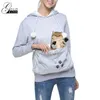 Gold Hands Känguru-Taschen-Sweatshirt für Damen mit Kapuze und Katzenohren. Pullover zum Tragen von Haustieren. Halten Sie es warm für kleine Katzen und Hunde