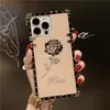 Luxury Square Rhinestone Diamond Phone Caso para iPhone 13 Pro máximo 12 mini 11pro xsmax xr x 6 7 8plus Hot Fashion Rose Flower Desinger Square Case Caso Capa