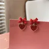 Red Color Small Bow Drop Dangle Earrings for Women Heart Shape Bowknot Christamas Earring Girl New Year Festival Jewelry