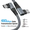 60W PD USB Type C till Type-C-kabel 90 grader L Form Snabbladdningskabel för MacBook Mobiltelefon 3A Dual Tipo-C Rätt vinkel armbåge Datasladd 1M/2M/3