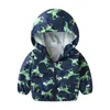 Jaqueta infantil primavera e outono nova roupa de crianças menino menino dinossauro com capuz outerwear desenhos animados casaco à prova de vento menino casacos 20116