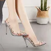 New Women Sexy Shoes PVC Transparent Diamond Lady Single Shoes Pointed Toe 11cm Heel Size 35-42