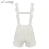 Embroidery White Sexy Lace Women Playsuit Summer Backless Tassel Pompon Female Jumpsuits Rompers Ladies Short Elegant Jumpsuit T200704