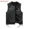 Мужской кожаный жилет 100 коровьего мотоциклетного жилета Biker Leather Vests Moto Leather Coatcoat Asian Size M5XL M435 2011265281091