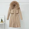 Slim Solid Long Hooded Down Parka Coat Winter Jacket Women Fashion Fur Collar Coat Removable Plush Liner Chic Coat 201126